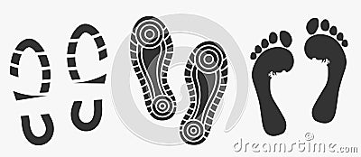 Black unique human footprints isolated on white. Vector Vector Illustration