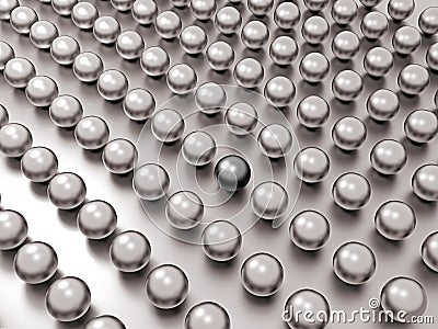 Black unique pearl among common ones in rows Stock Photo