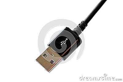 Black Universal Serial Bus USB cable on white background Stock Photo