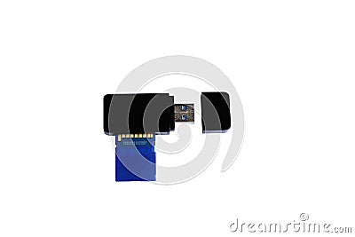 Black Usb card reader with blue sd card on white background or isolated Stock Photo