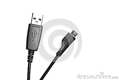 Black usb to micro-usb cable isolated on white background Stock Photo