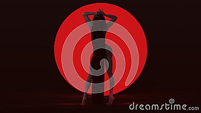 Black Vampire Devil Woman Standing with Arms Up in a Dress Abstract Stock Photo