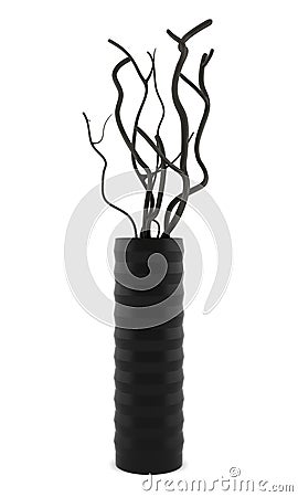 Black vase with dry wood isolated on white Stock Photo