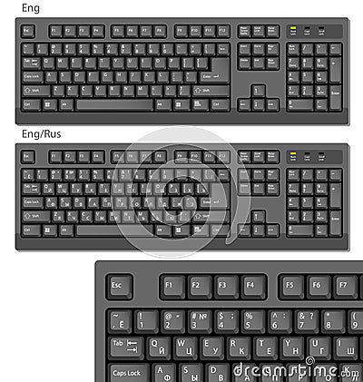 Black Vector Computer keyboards RUS/ENG Vector Illustration