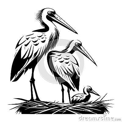 Stork Perched on Nest Stock Photo