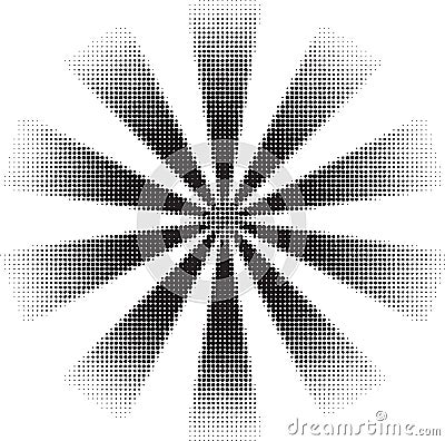 Black vector fading starburst made of halftone dots Vector Illustration