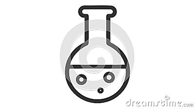 A black vector icon of a round-bottom flask with bubbling liquid. Vector Illustration