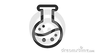 A black vector icon of a round-bottom flask with bubbling liquid. Vector Illustration