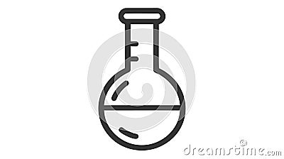 A black vector icon of a round-bottom flask with bubbling liquid. Vector Illustration