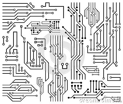 Black vector printed circuit board design elements Vector Illustration