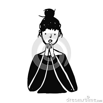 Black vector shocked young woman with open mouth Vector Illustration