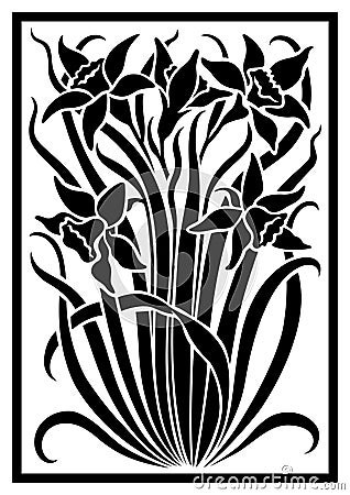 Black vector silhouette of flowers ornament. Stock Photo