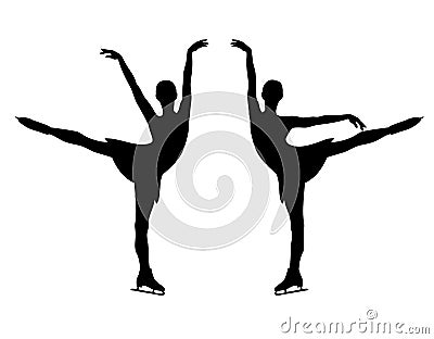 Black vector silhouette of woman performing figure skating exercise Vector Illustration