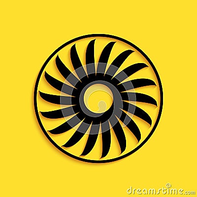 Black Ventilator symbol icon isolated on yellow background. Ventilation sign. Long shadow style. Vector Vector Illustration