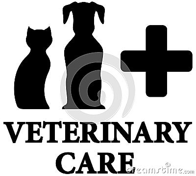 Black veterinary care icon with pet, cross Vector Illustration