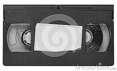Black videotape with blank label Stock Photo
