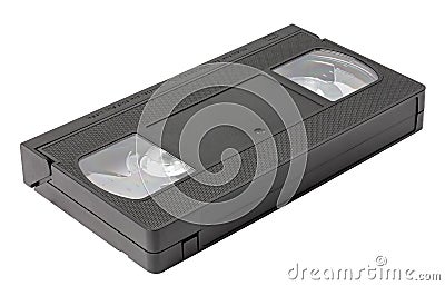 Black videotape on a white background. VHS cassette. Isolate on white. Stock Photo