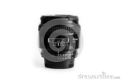 Black Vintage 85mm Camera Lens Stock Photo