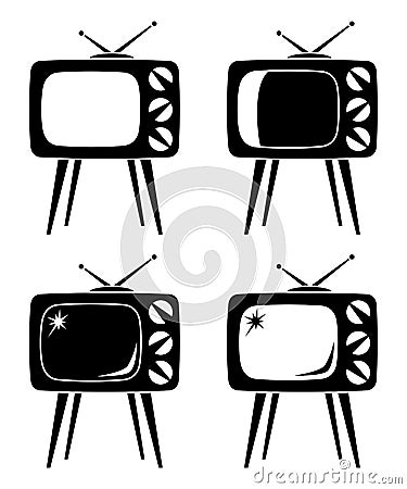 Black vintage tv on high stand silhouette set Vector Illustration