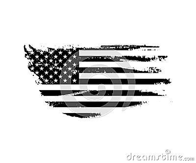 Black vintage USA flag illustration. Vector American flag on grunge texture. Vector Illustration