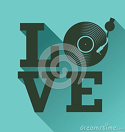 Black vinyl record disc flat love concept vector Vector Illustration