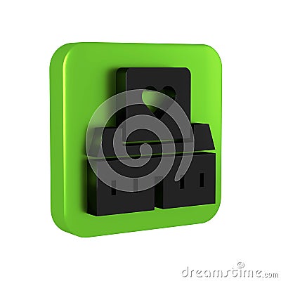 Black Volunteer center icon isolated on transparent background. Green square button. Stock Photo