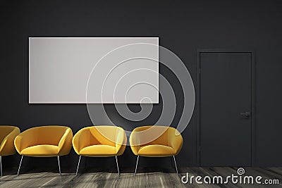 Black waiting room, yellow chairs, poster Stock Photo