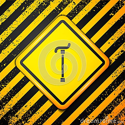 Black Walking stick cane icon isolated on yellow background. Warning sign. Vector Stock Photo