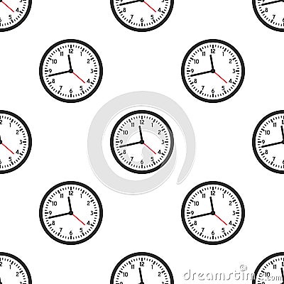 Black Wall Clock Flat Icon Seamless Pattern Vector Illustration