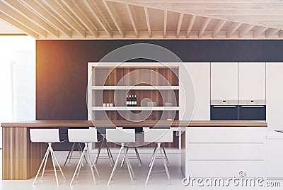 Black wall kitchen with a bar toned Stock Photo