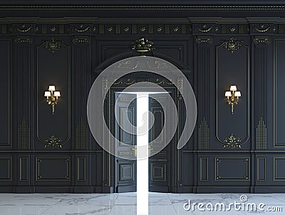 Black wall panels in classical style with gilding. 3d rendering Stock Photo