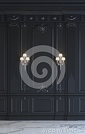 Black wall panels in classical style with silvering. 3d rendering Stock Photo