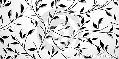 black wallpaper decoration illustration flower plant leaf floral pattern design. Generative AI. Cartoon Illustration