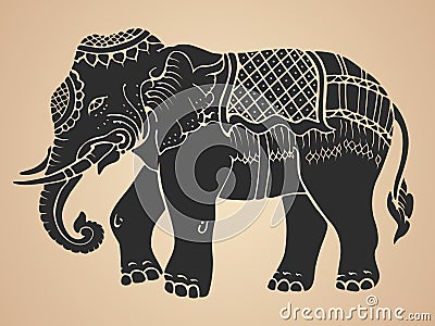Black war elephant - Thai traditional art Design Vector Vector Illustration