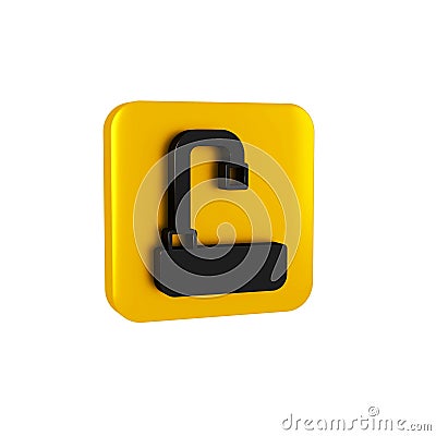 Black Washbasin with water tap icon isolated on transparent background. Yellow square button. Stock Photo