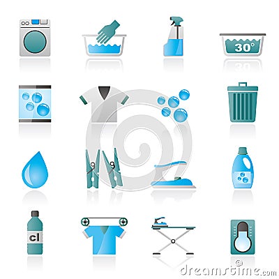 Black Washing machine and laundry icons Vector Illustration