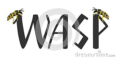 Wasp lettering with two little wasps decoration isolated illustration Cartoon Illustration