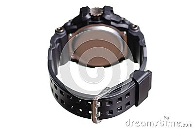 Black watch with rubber bracelet sport Stock Photo
