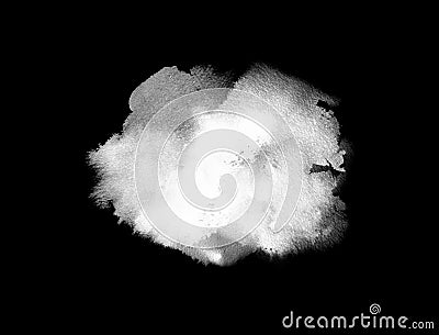 Black watercolor textured background with white stain. Artistic water colour, brush strokes, drops, splashes Stock Photo