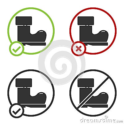 Black Waterproof rubber boot icon isolated on white background. Gumboots for rainy weather, fishing, gardening. Circle Vector Illustration