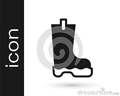 Black Waterproof rubber boot icon isolated on white background. Gumboots for rainy weather, fishing, gardening. Vector Stock Photo