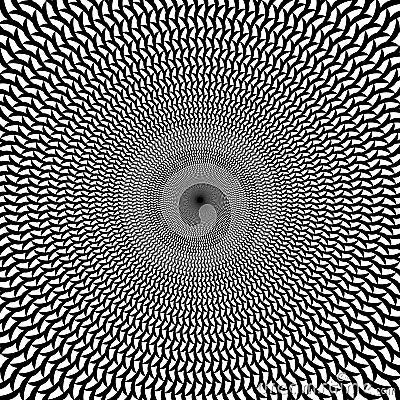 Black waves lines in circle as background. Optical illusion effect Vector Illustration