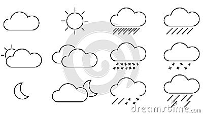 Black Weather Icons with White Background Stock Photo