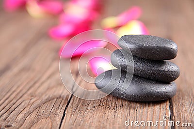 Black wellnes stones with deco Stock Photo