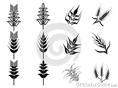 Black wheat icons set Vector Illustration