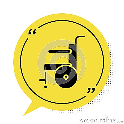 Black Wheelchair for disabled person icon isolated on white background. Yellow speech bubble symbol. Vector Illustration Vector Illustration