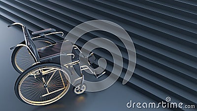 black wheelchair in front of black stairs. Problems of people with disabilities, Stock Photo