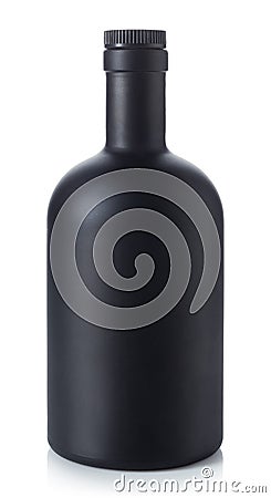 Black whiskey bottle on white background Stock Photo