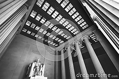 Black and White Abraham Lincoln Statue Memorial Washington DC Editorial Stock Photo