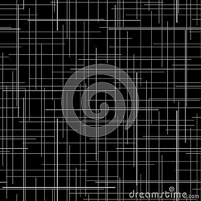 Black and white abstract backdrop. Plaid Fabric texture. Random lines. Stock Photo